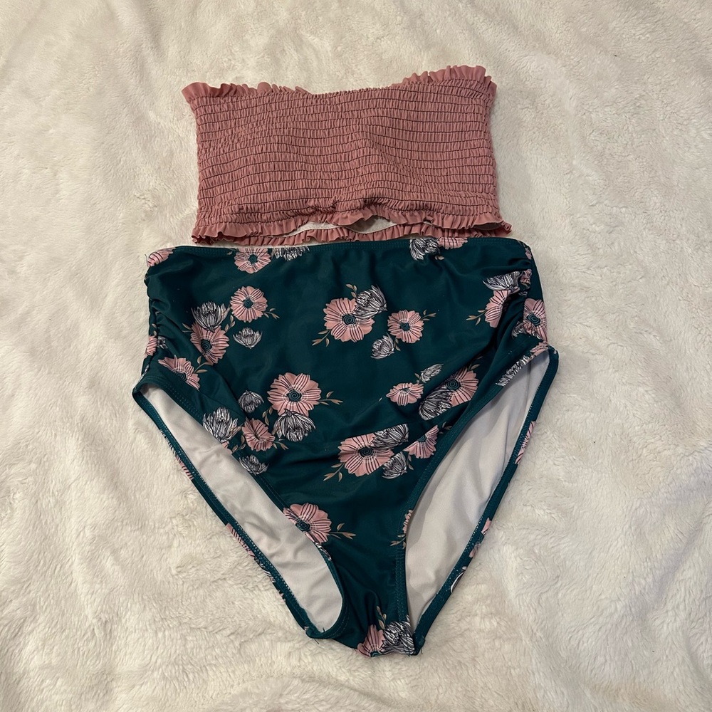 Pink and Floral Two-Piece Swimsuit | Size M